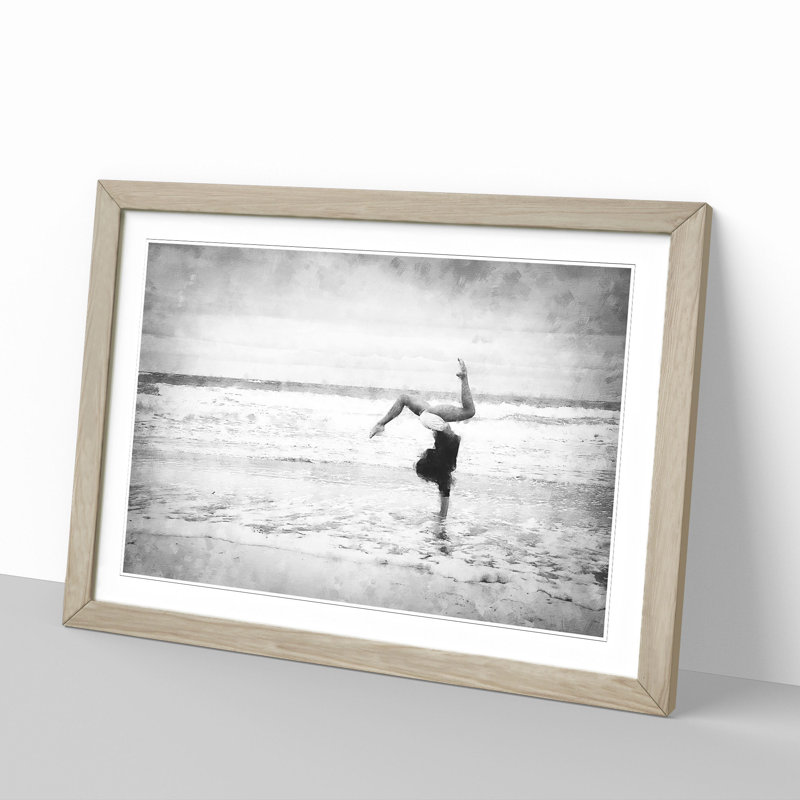 Beach Gymnastics - Picture Frame Painting, 48cm H x 65cm W x 2cm D, Oak Framed