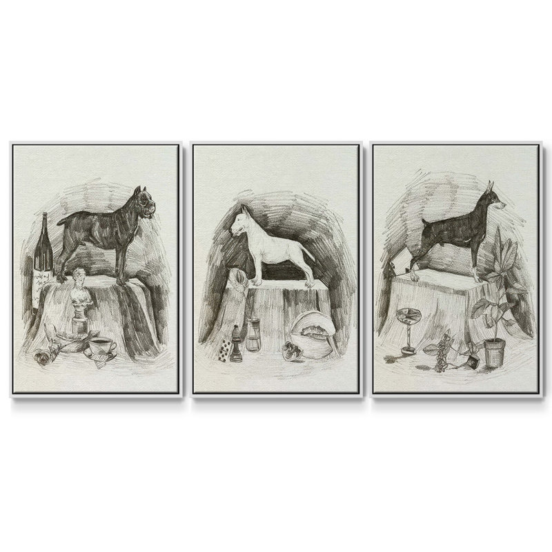 A Gentleman I, ensemble de 3 toiles encadrées, H 40 po x l 78 po, Blanc