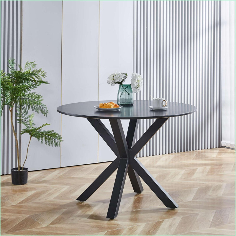 Table basse Mid-Century ronde de 42,1 po pour le salon, plateau en panneau de fibres à densité moyenne noir, pieds robustes en métal, facile à nettoyer et amp; Stable