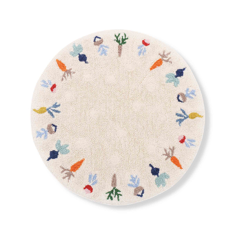 Wool Area Rug in Beige/Orange/Blue, Round 8'