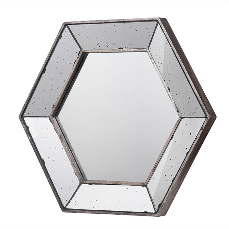 Miroir mural hexagonal 21 "x 18" avec finition argentée traditionnelle, miroir décoratif pour le salon, l'entrée, la chambre à coucher