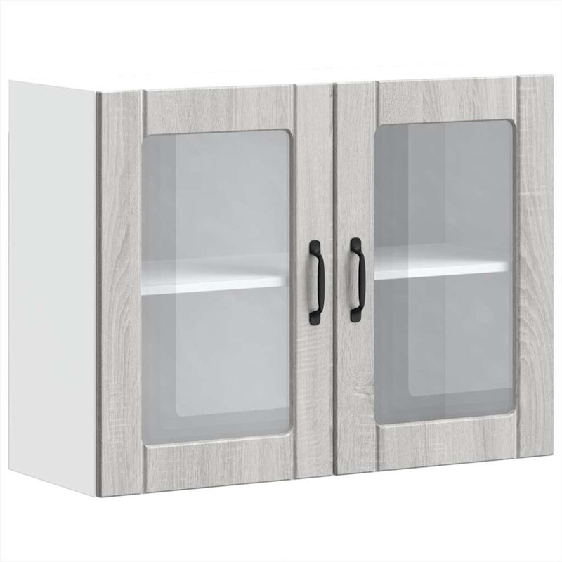 Kitchen Wall Cabinet With Glass Door Lucca Engineered Wood, Grey Sonoma, 60cm H x 80cm W x 31cm D