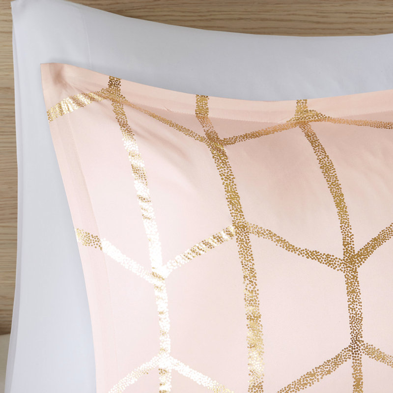 Édredon simple / simple TG en rosé avec motif géométrique doré et doré pour le confort, Rosé et or
