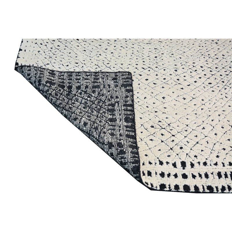 Tapis ivoire et noir noué à la main de haute qualité, Rectangle 8 pi x 10 pi