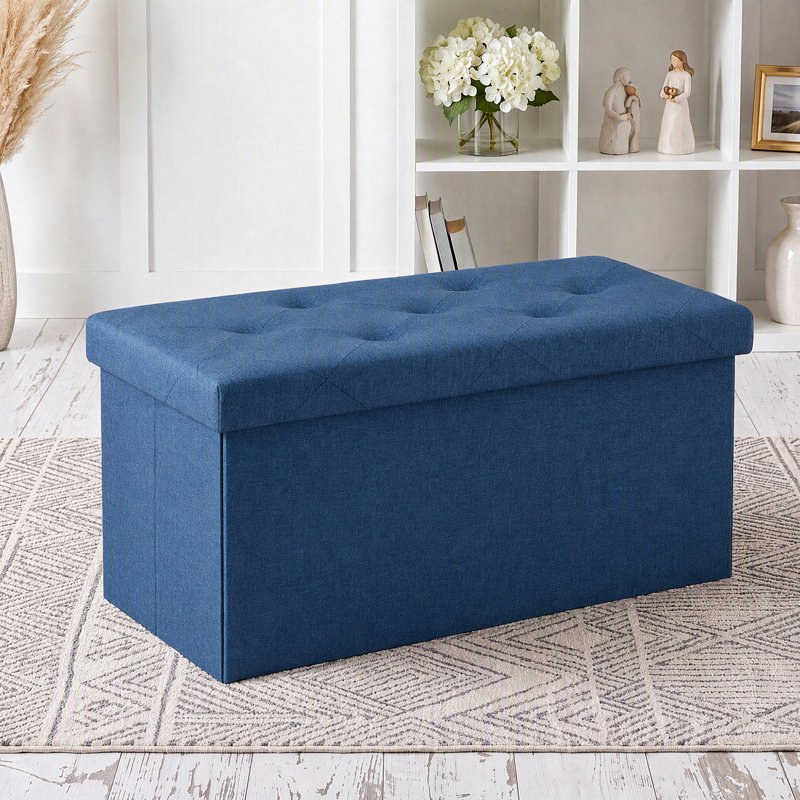 Banc d'entrée et de chambre pliable et rembourré de 76 cm de large, 15.2'' H x 30'' W x 14'' D, Tissu bleu