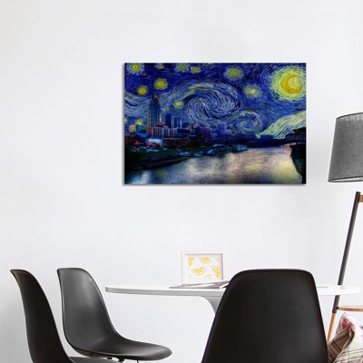 Nashville, Tennessee Starry Night Skyline by 5by5collective - Wrapped Canvas Painting