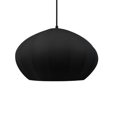 Radiance - Oval Fluted 1-Light Pendant - Carbon Matte Black with Champagne Gold internal - Matte Black - Dedicated LED - Black Cord