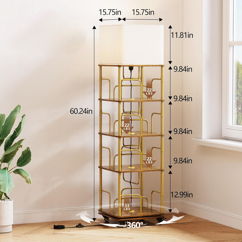 180cm H x 40cm W Standard Bookcase, (4 Shelves) 180cm. H x 40cm. W x 40cm. D, Gold