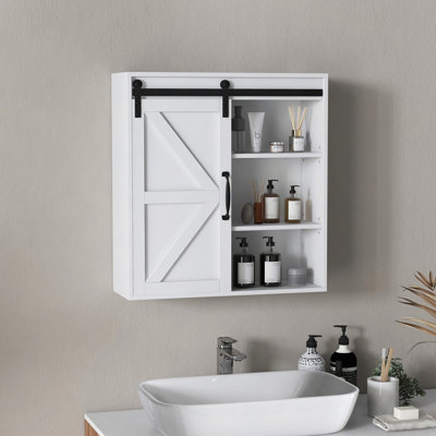 Farmhouse Bathroom Wall Cabinet, Medicine Cabinet with Sliding Barn Door and Adjustable Shelf, Over the Toilet Cabinet