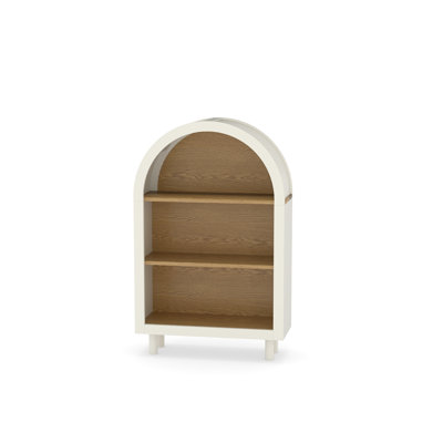 Modern Arched Small Bookcase, White Storage Cabinet with 3 Woodgrain Shelves, 3-Tier Display Shelving Unit for Entryway & Bedroom