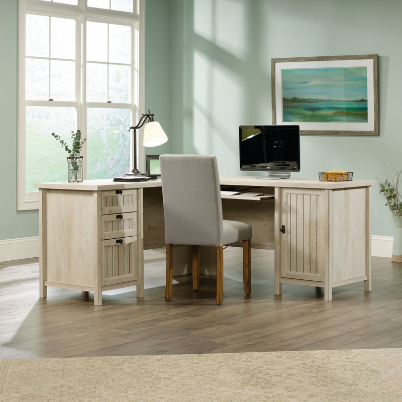 L-Shaped Executive Desk, Chalked Chestnut