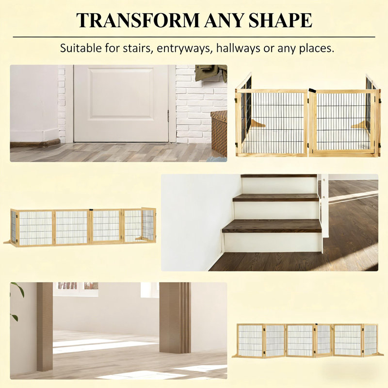 6-Panel Folding Dog,Wooden Pet Gate