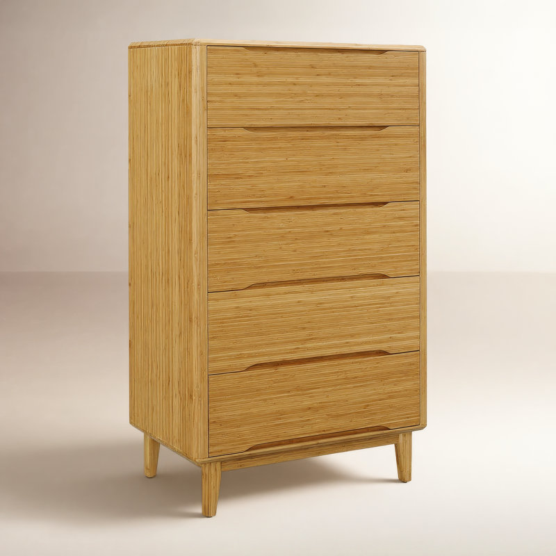 Commode 5 tiroirs en bois massif Lacey, Caramélisé