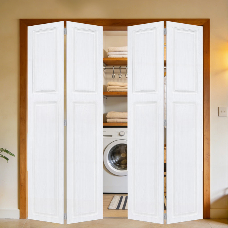 Double double 2 panneaux pliables 84 po x 48 po Porte de grange coulissante en bois de noyer blanc avec ensemble de quincaillerie