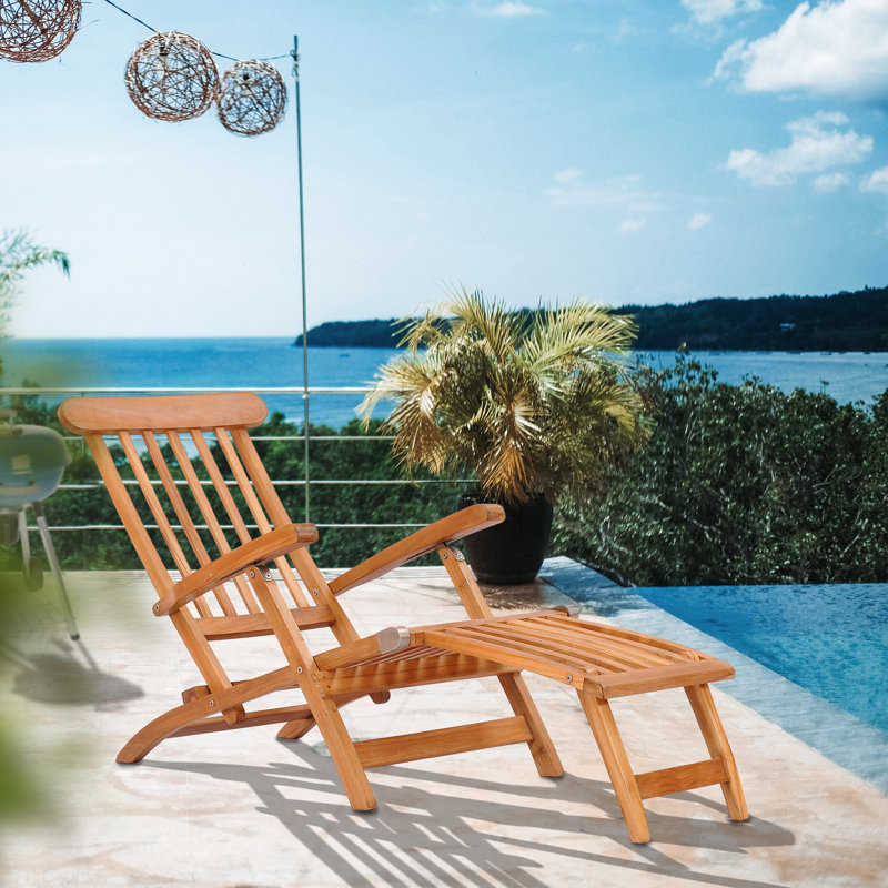 Boalt Outdoor Teak Wood Chaise Lounge