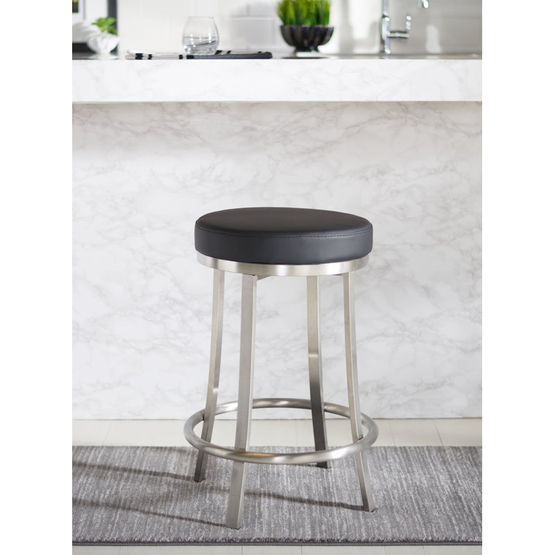 Batish Swivel Upholstered Counter Stool with Metal Frame, Black