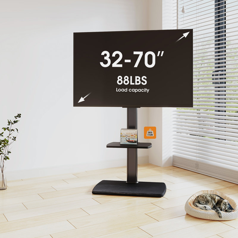  Meuble télé moderne pour téléviseur de 32 à 70 po avec une tablette, Noir, noir, noir, noir