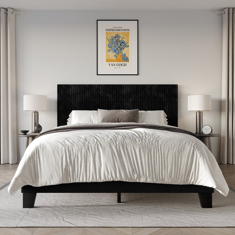 Lit plateforme tapissier Muehlebach, Simple, Noir