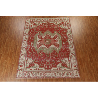 Tapis turc en laine noué à la main de conception unique 9 pi 10 po x 12 pi 9 po Heriz Serapi