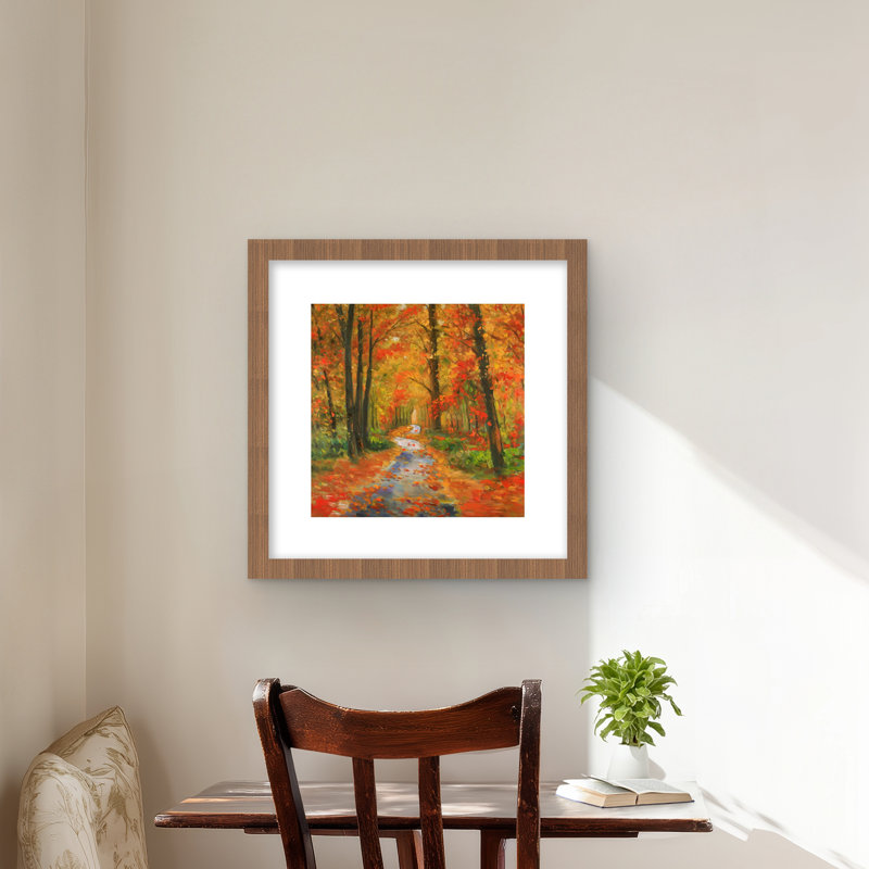 «Autumn Trail - Trees Landscape», reproduction encadrée