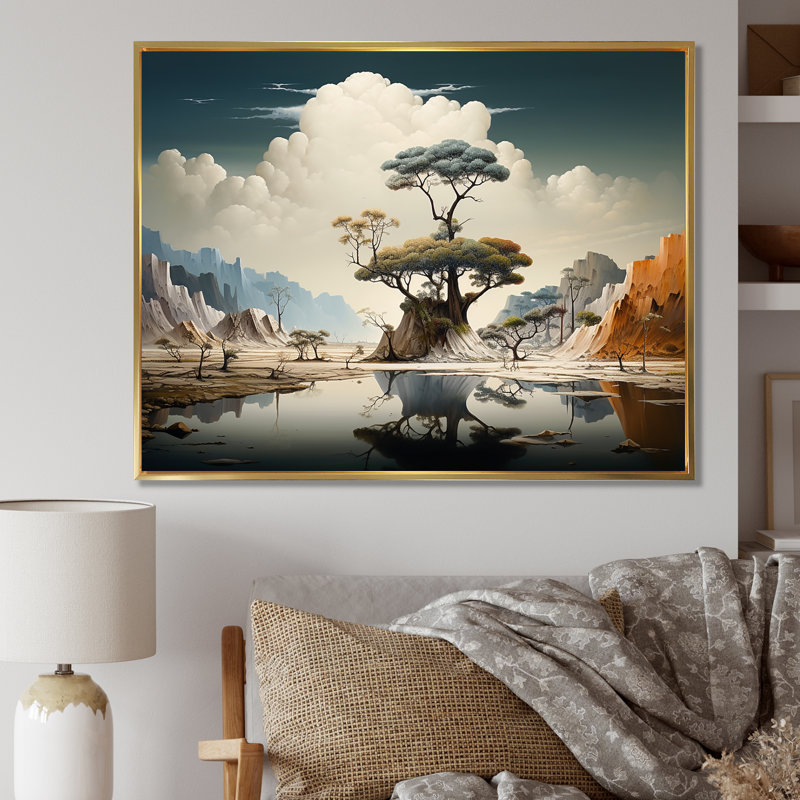 «Mind-Blowing», art mural paysage abstrait, H 24 po x l 32 po x P 1 po, Cadre flottant doré