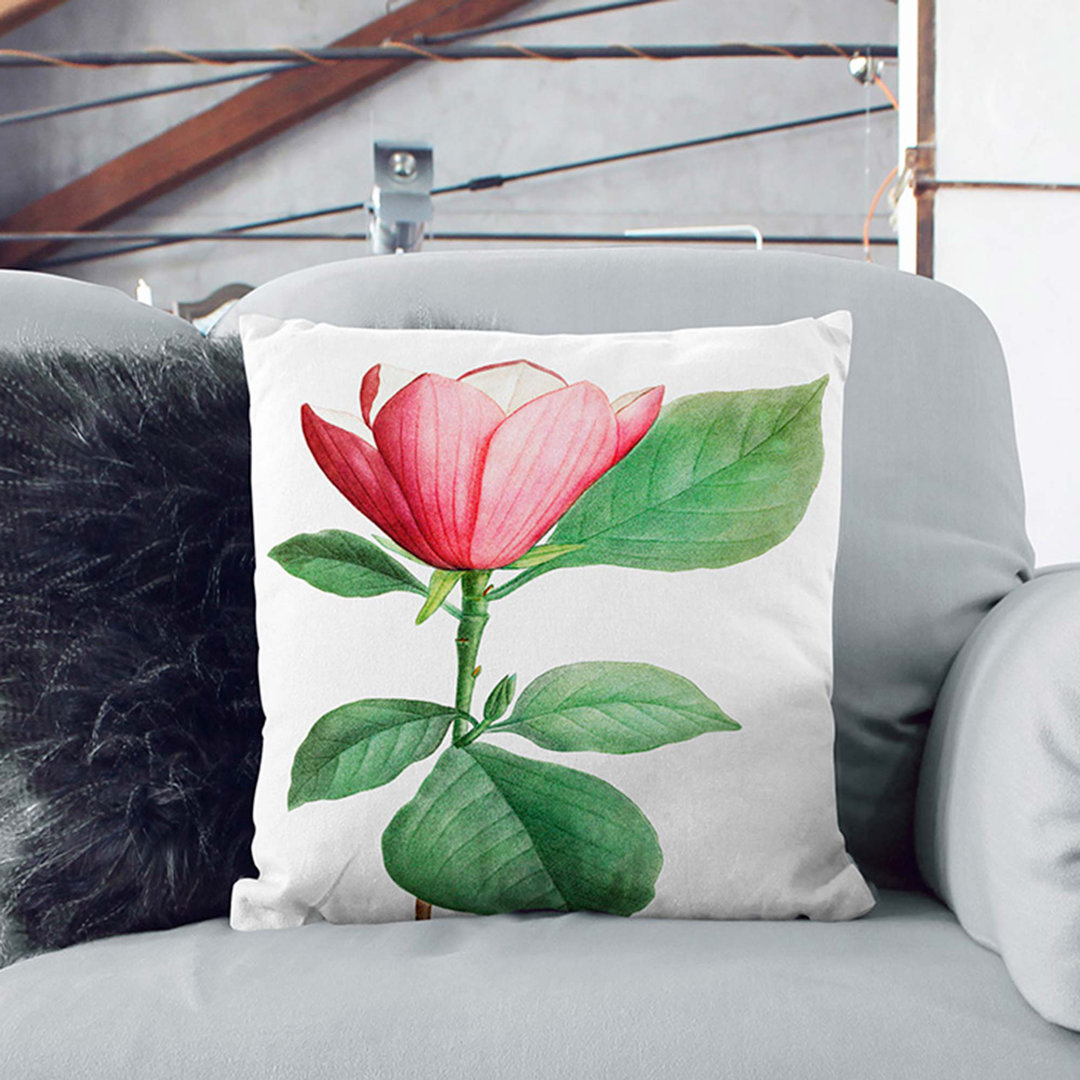 Japanese Pink Magnolia Flower by Pierre-Joseph Redoute Cushion with Filling