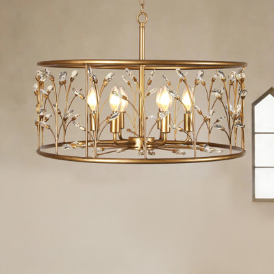 6-Light Dimmable Lantern Drum Crystal Chandelier