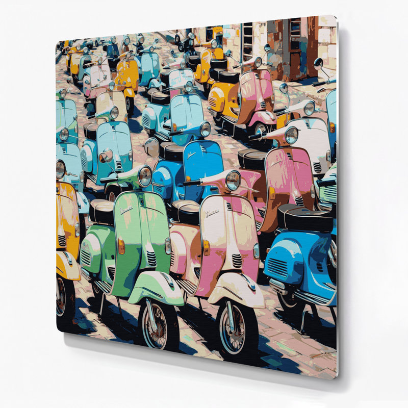 Transport, scooter et vélocité, illustrations, métal beige, H 12 po x l 12 po