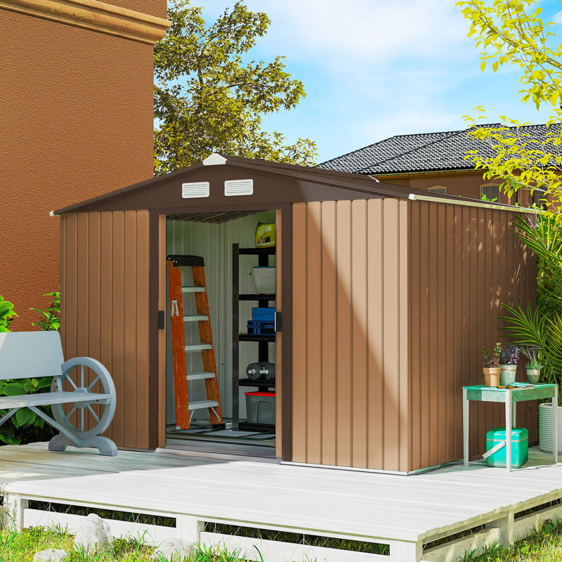 9 ft. W x 6 ft. D Metal Garden Shed, Khaki