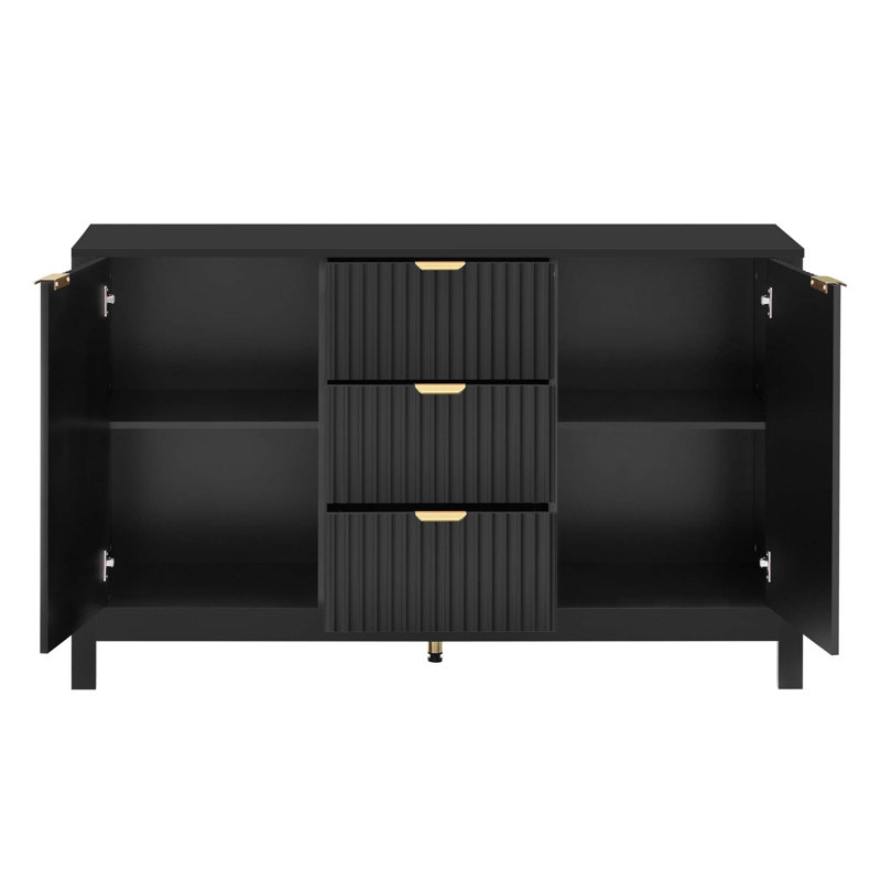 Entryway Cabinet With Wave Design - 3 Adjustable Shelves, 3 Drawers & Soft-Close Doors, Storage Console Table With Metal Handles