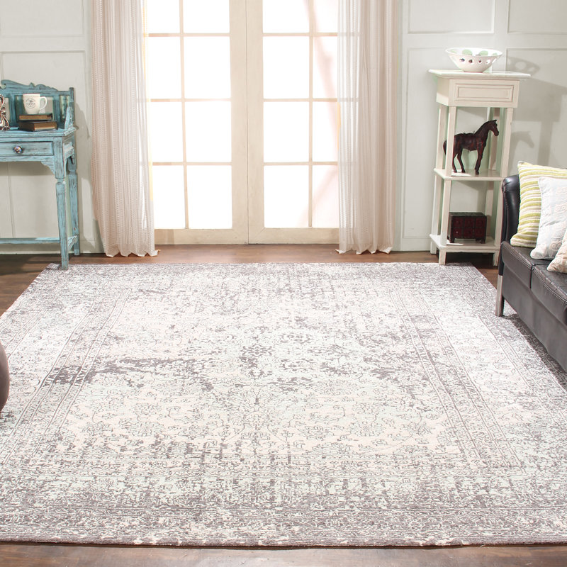 Tapis gris fait à la main, Rectangle 8 pi x 10 pi
