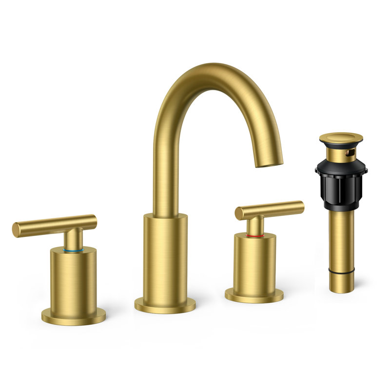 Robinet de salle de bain à 2 poignées avec ensemble de drain Celestin, Or brossé