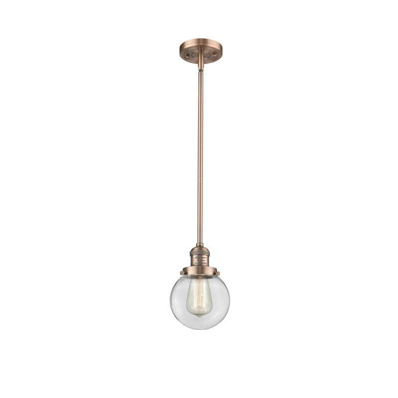 Luminaire suspendu sphère 1 lumière Zarmayr, Ampoule non incluse, Transparent, Cuivre antique