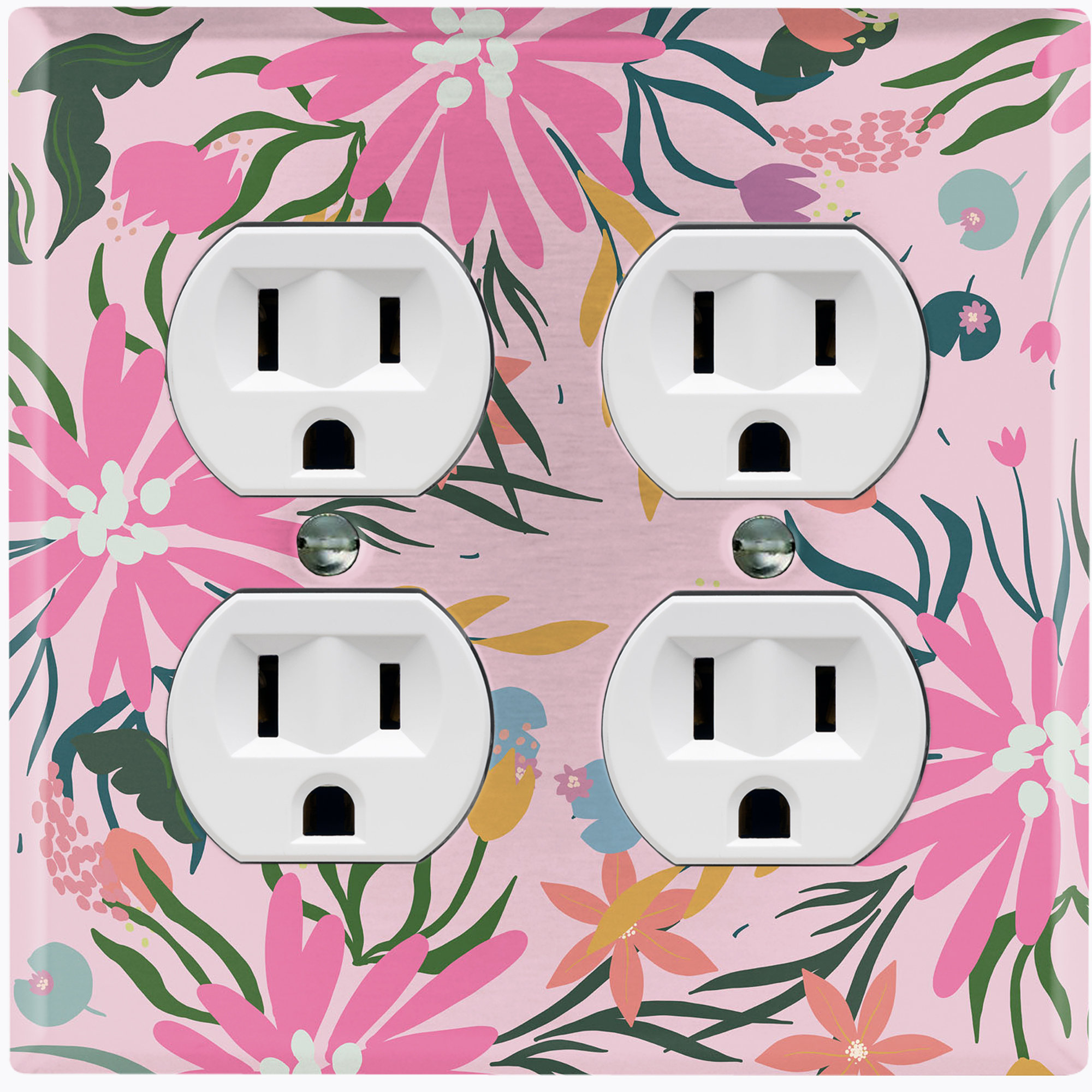 WorldAcc Colorful Anime Rose Flowers Leaves Pink 2-Gang Duplex Outlet ...