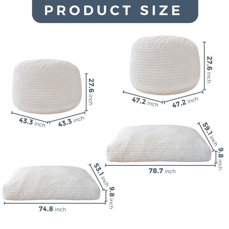 Lit à billes épais et convertible, H 47,20 po x l 47,20 po x P 27,60 po, Beige