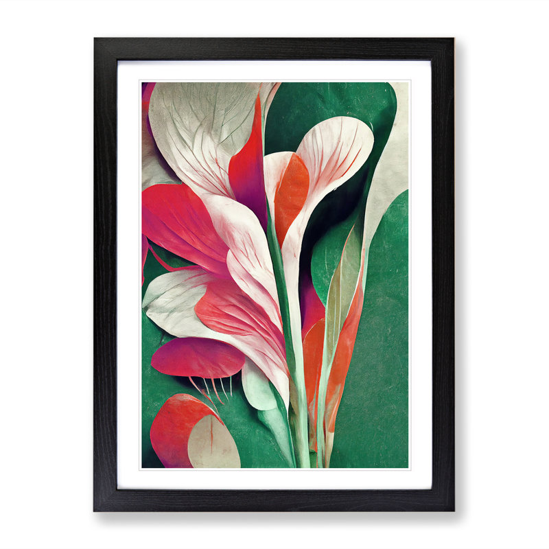 Pretty Abstract Flowers No.4 - Wall Art, Black Framed, 66cm H x 48cm W, White
