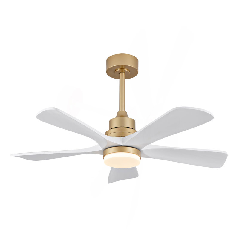 Hot Sales 42 Inch Indoor Ceiling Fan With Dimmable LED Light 5 Solid Wood Blades Remote Control Reversible DC Motor, Gold