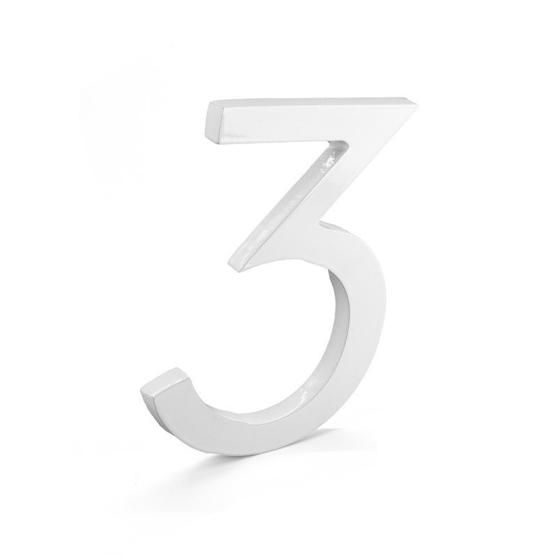 l 4 pi 5 po x Numéro de maison à fixation flottante, 3, Blanc