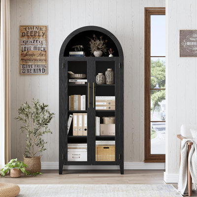 Arched Kitchen Pantry Cabinet - Farmhouse 5 Tier Display Shelf with Adjustable Shelf and 2 Large Glass Doors, Versatile Storage Cupboard for Kitchen, by Winston Porter