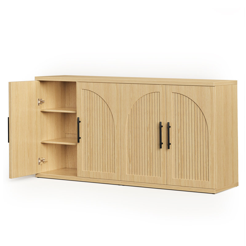 4-Door Storage Cabinet With Adjustable Shelves Multi-Purpose Sideboard For Home, Natural