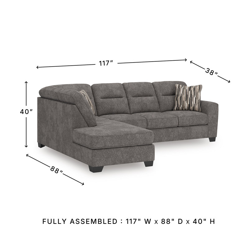 Canapé modulaire 2 pièces avec méridienne Massie, Orienté à gauche (vu de face), Polyester gris