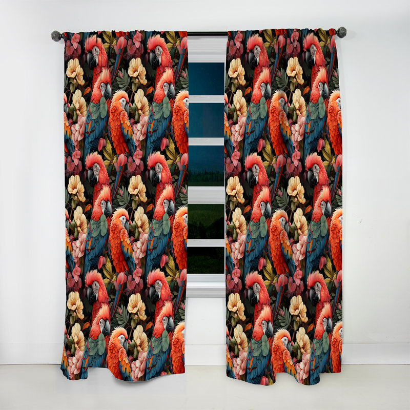 Parrot Haven - motif tropical I - rideau en velours tropical - obscurcissant - 1 panneau, L 52 po x L 108 po