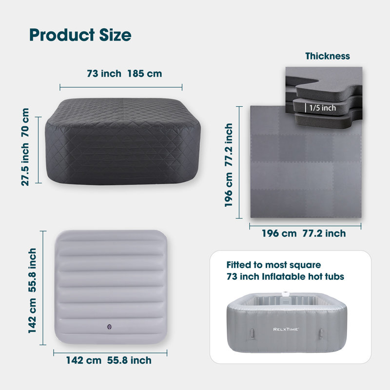 3-Piece Cec Insulation Set For Inflatable Hot Tub , Suit For Square Inflatable Spa, Outdoor Spa Inflatable Cover Square Top Lid ,Insulation Cover,Hot Tub Mat