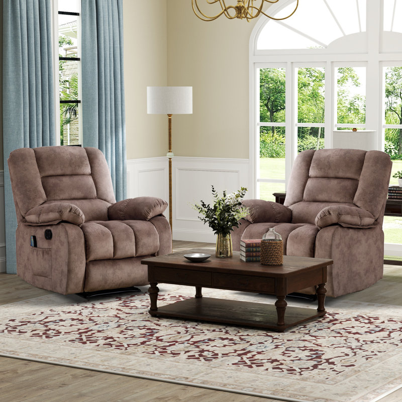 35.8" Wide Contemporary Manual Reclining Massage Chair With Heating(Set Of 2), Camel
