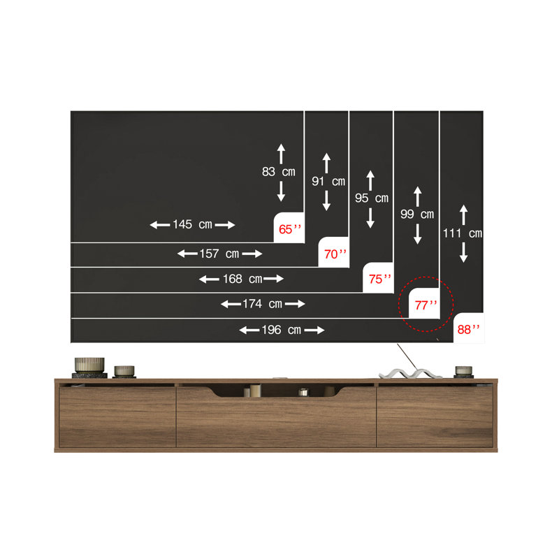 Meuble télé flottant Luna pour console média murale jusqu'à 80 po, Walnut