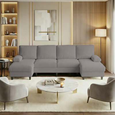110" Sectional Couches With Chaises For Living Room, U Shaped Cloud Sofa Couch With Ice Velvet Fabric, Minimalist 4 Seater Sofa Set Living Room Sets Furniture For Home Office