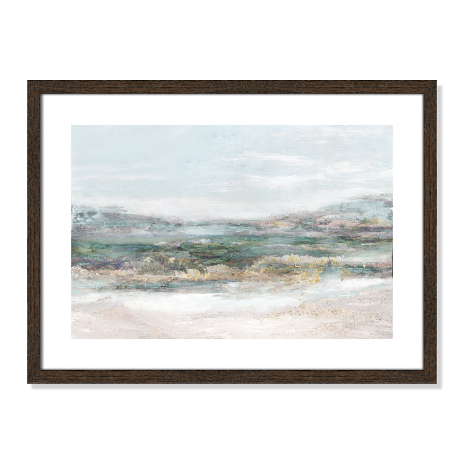 Dazzling by Matina Theodosiou - Painting Print on Canvas, White, 17" H x 23" W x 0.75" D, Walnut Wood Grain Framed Paper