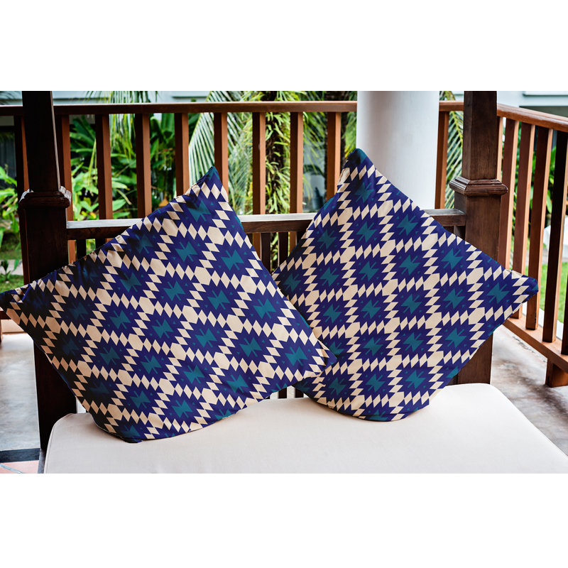 HH Revival No Decorative Addition Outdoor Reversible Throw Pillow, Autumn Blue, 16" x 16"