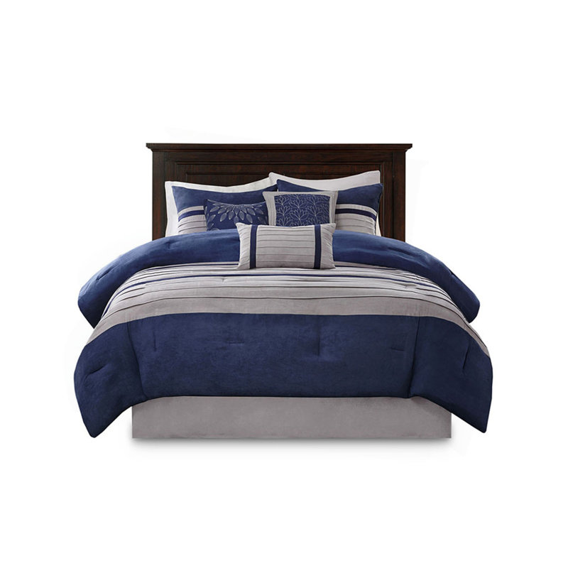 Ensemble d'édredon 7 pièces en faux suède bleu 7 pièces, Édredon de très grande taille et 6 pièces suppl, Bleu