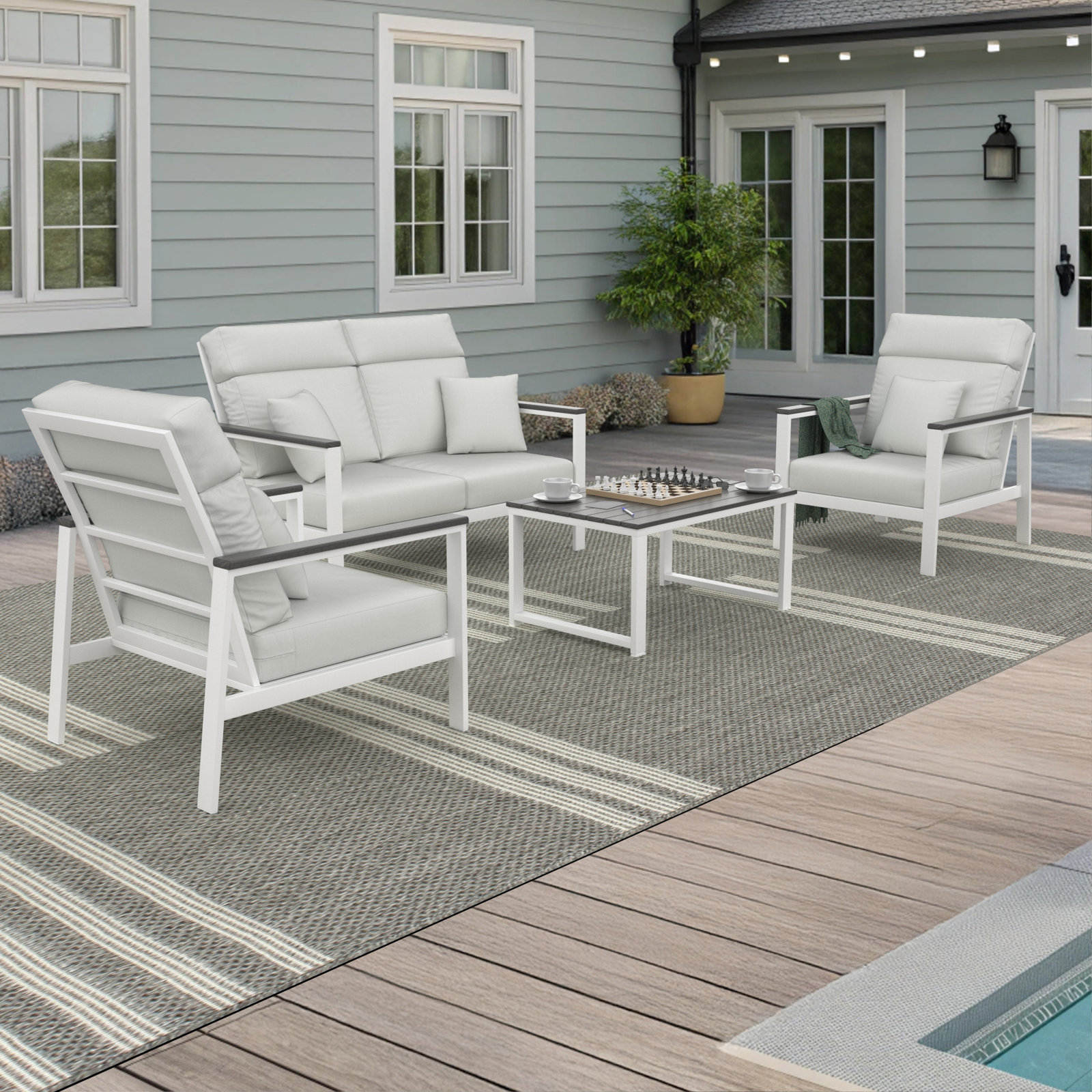 Townsend 4-Person Sunbrella® Patio Seating Group, Canvas White, Gray